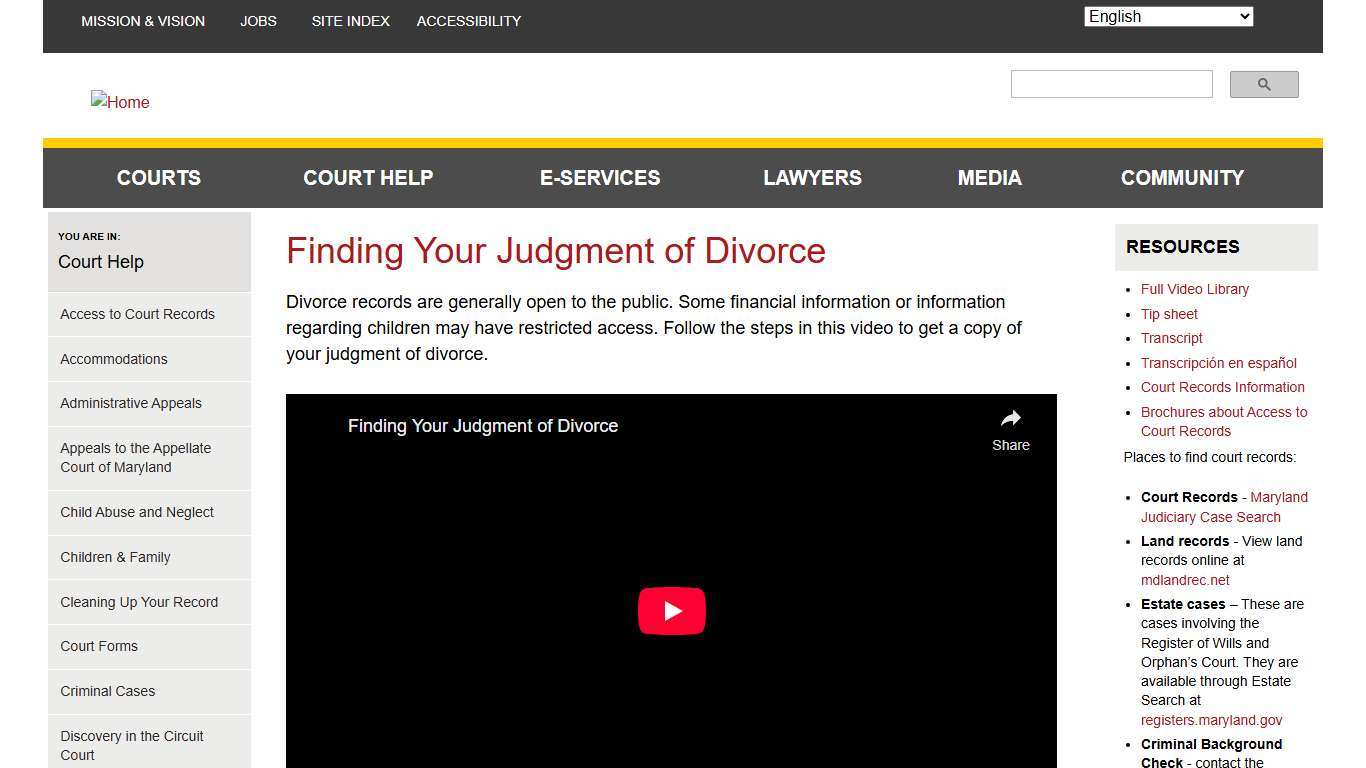 Finding Your Judgment of Divorce Maryland Courts